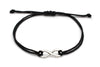 Infinity Armband aus Makramee schwarz und silbernes Unendlichkeitszeichen mit geflochtenem Verschluss