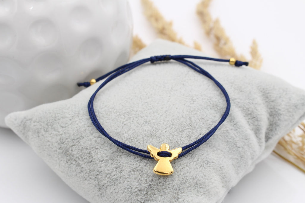 blaues Schutzengel Armband in goldfarben als kleines Kommunion Geschenk für Mädchen und Jungen