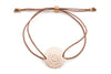 braunes Armband Makramee mit Wunderblume rosegold und Kugelverschluss