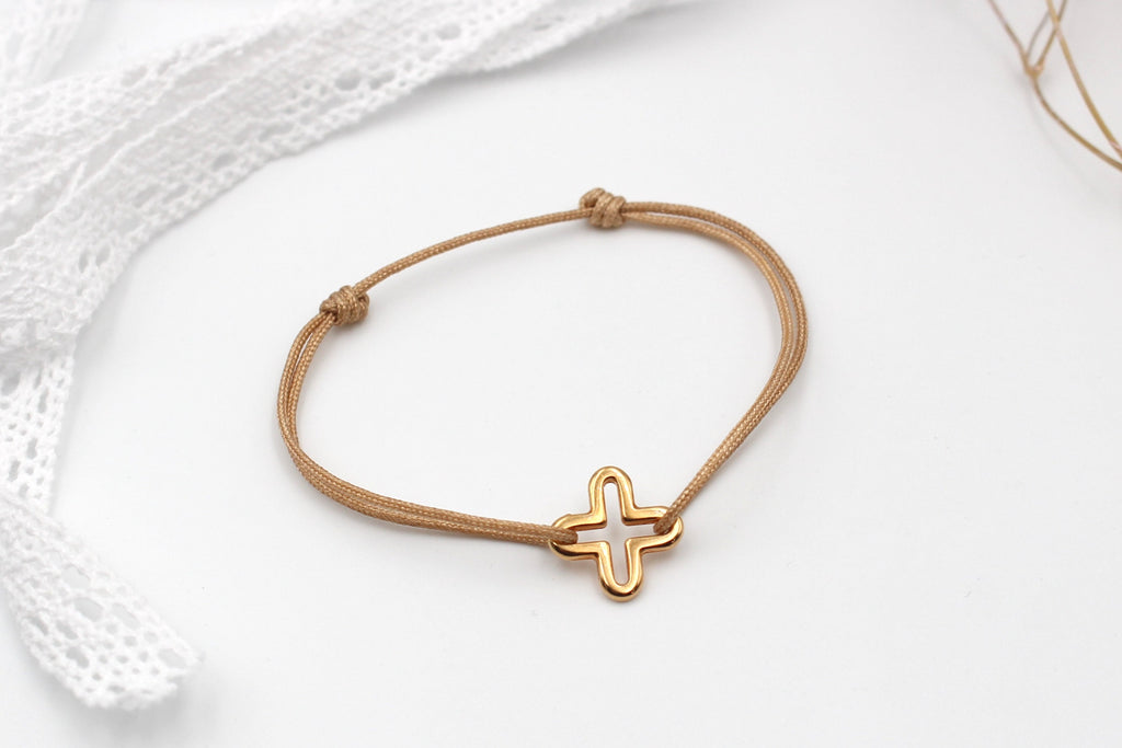 Bronze Armband mit Kreuz rosegold mit Schiebe Schließe
