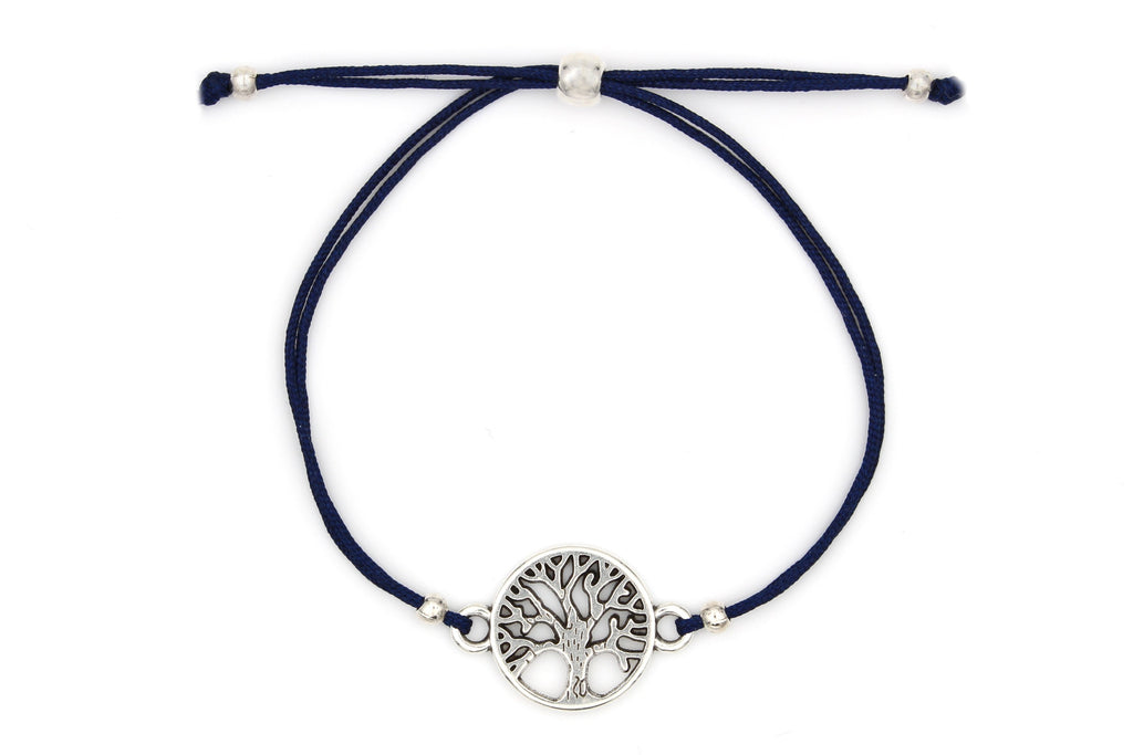 Armband Baum des Lebens silberfarben in Blau und edlem Makramee Verschluss als Freundschaftsarmband