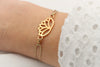 beiges Makramee Armband mit Lotusblüte in rosegold am Handgelenk getragen