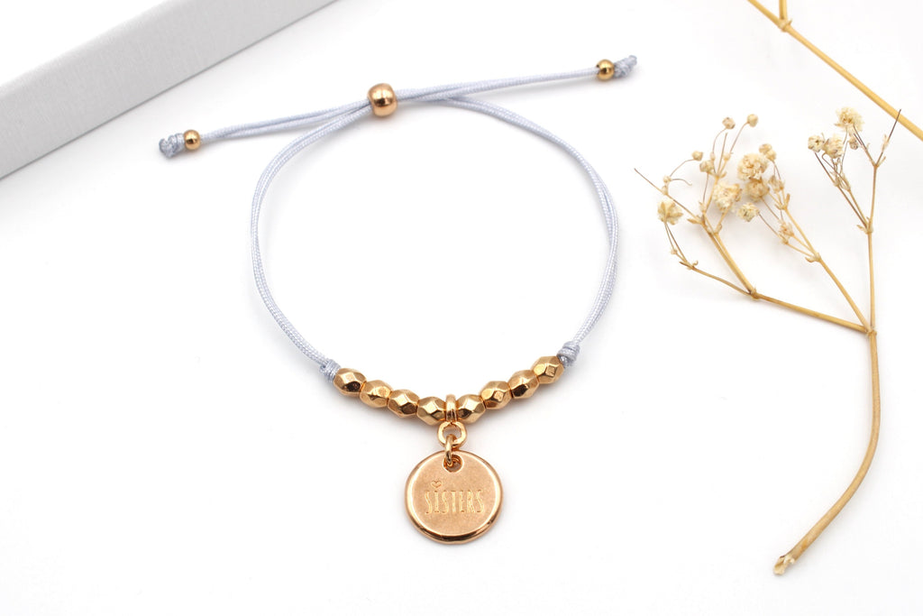 graues Schwestern Armband mit Anhänger Sisters in rosegold