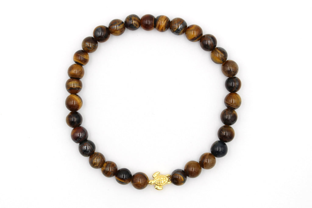Tigeraugen Armband in braun goldfarben mit Schildkröte in der Mitte