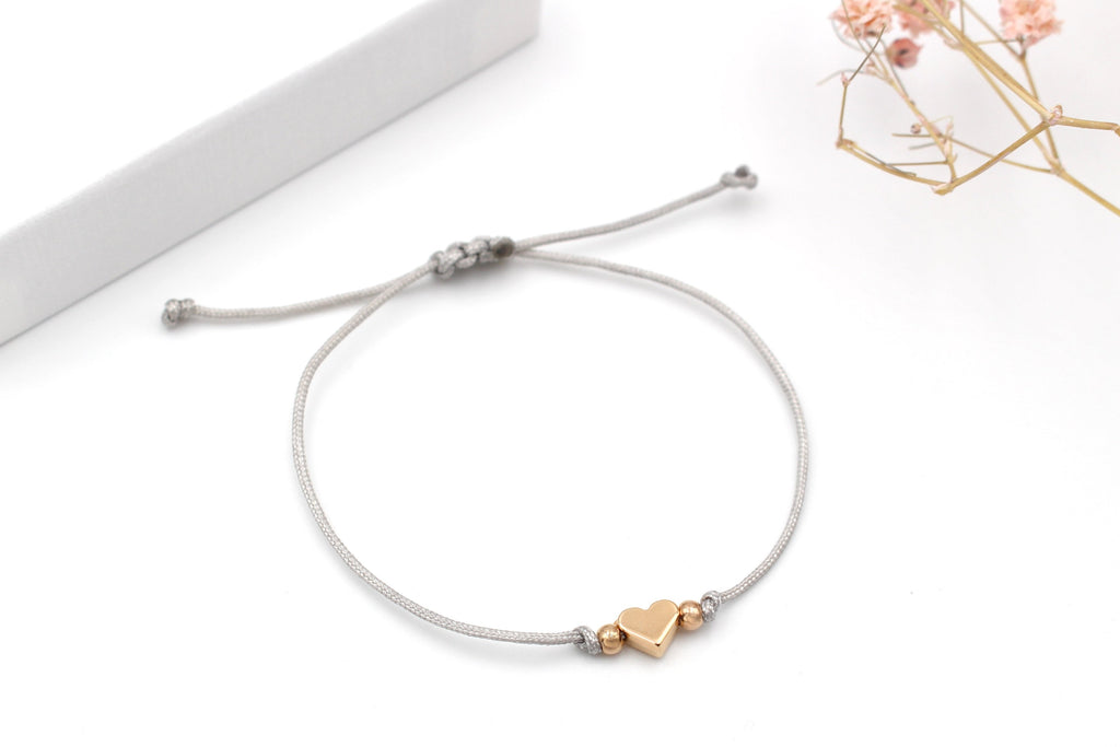 Armband Herz und Perle rosegold, silber oder goldfarben und geflochtenem Makramee Verschluss zum einfachen verstellen