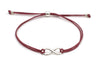 Infinity Armband silber mit aubergine Red farbenem Makrameeband und Kugelverschluss in silber