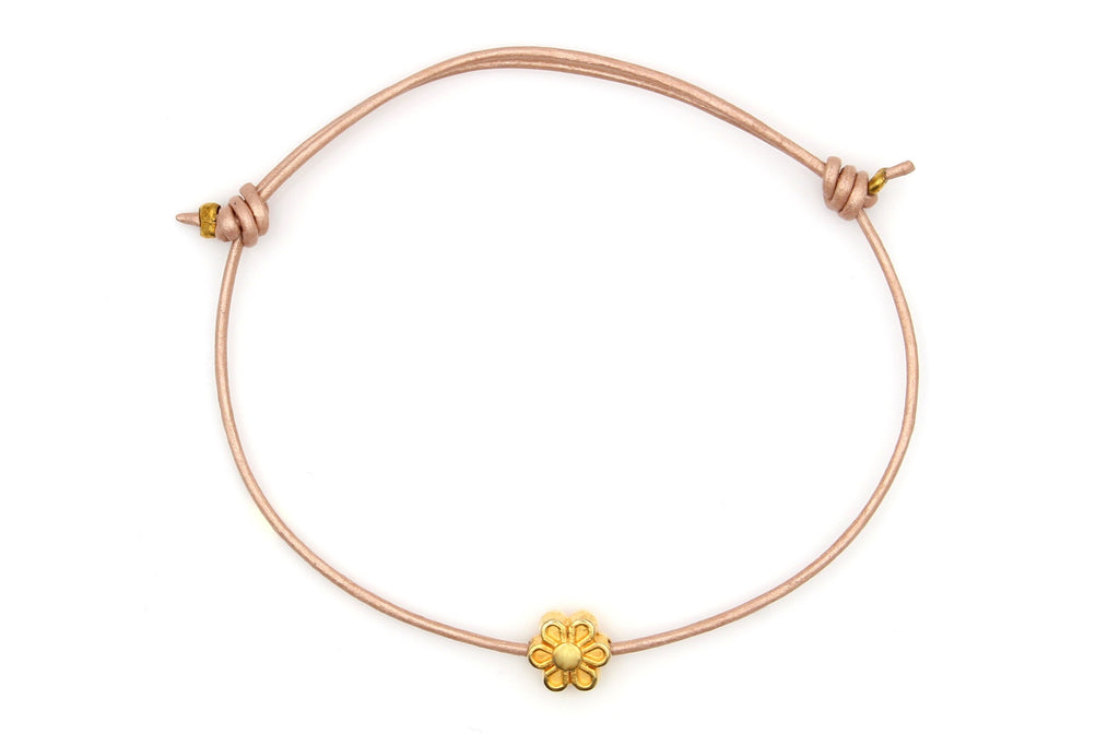 Lederarmband Blume in gold mit Schiebe Schließe