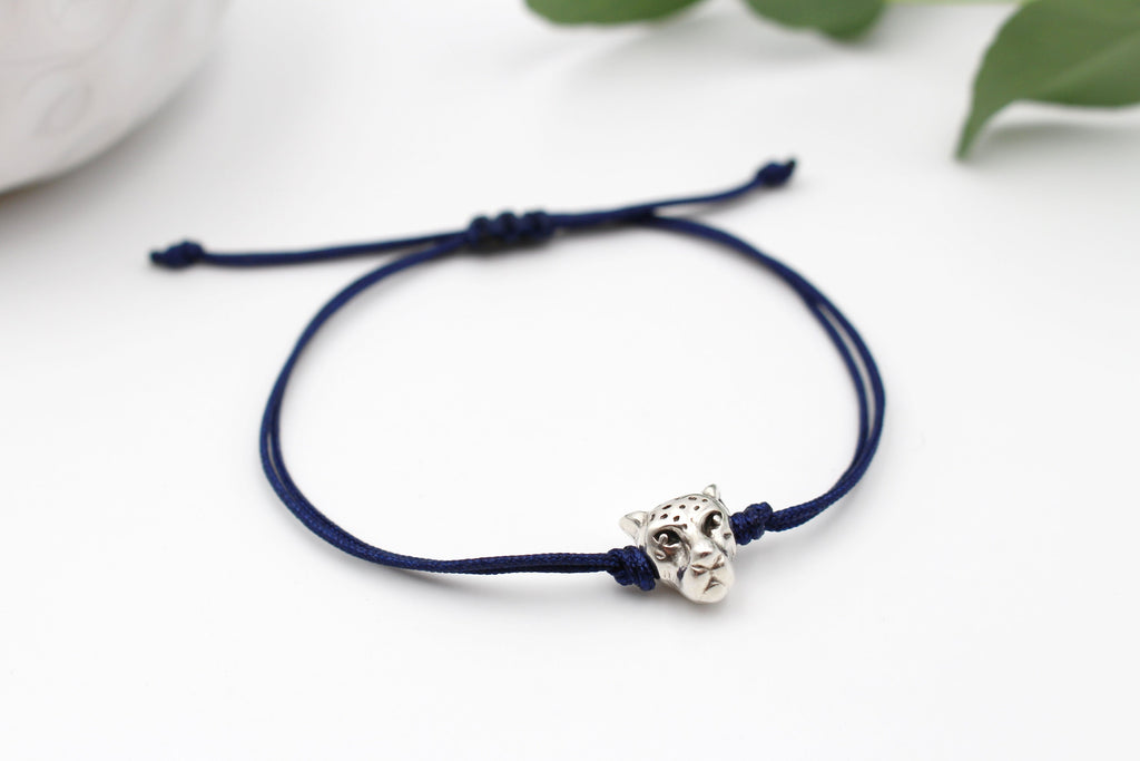 Armband Leopard silber mit geflochtenen Makramee Verschluss verstellbar