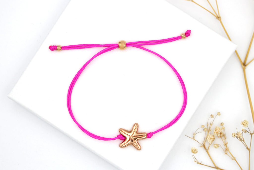 neonfarbiges Makramee Armband mit Seestern Anhänger und verstellbarem Verschluss