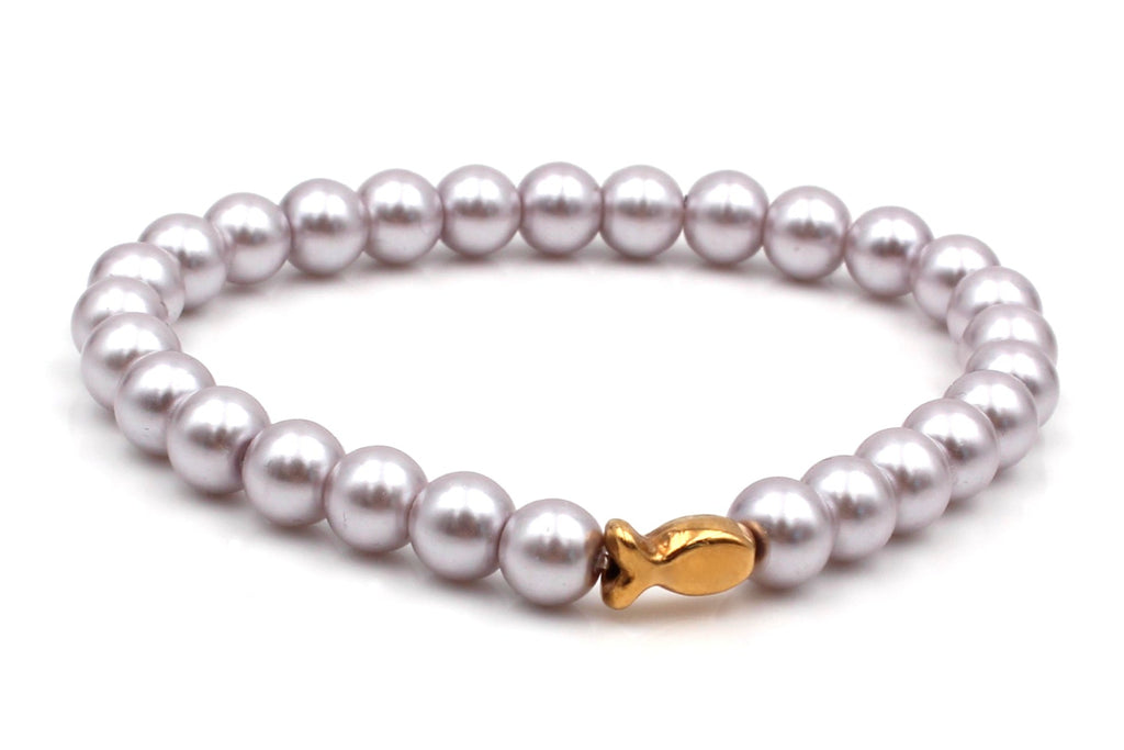 lila Perlenarmband mit Fisch in rosegold als Konfirmations Geschenk für Mädchen