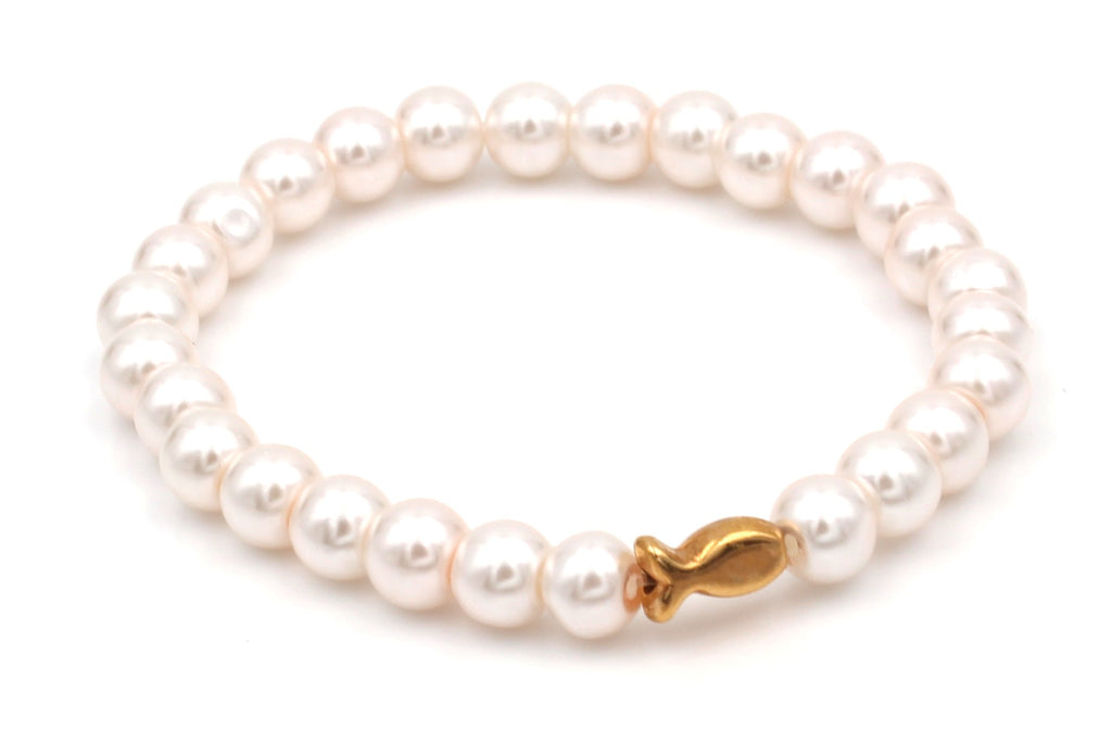 rosa Perlenarmband mit Fisch rosegoldfarben als Kommuniongeschenk für Mädchen