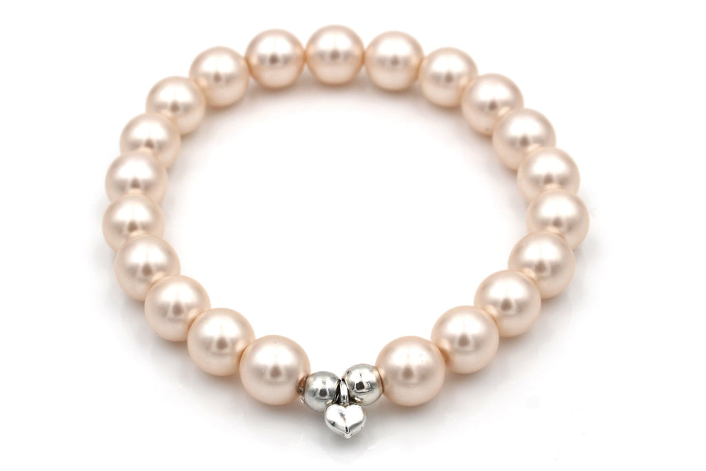 rosa Perlenarmband mit Herz Anhänger silber