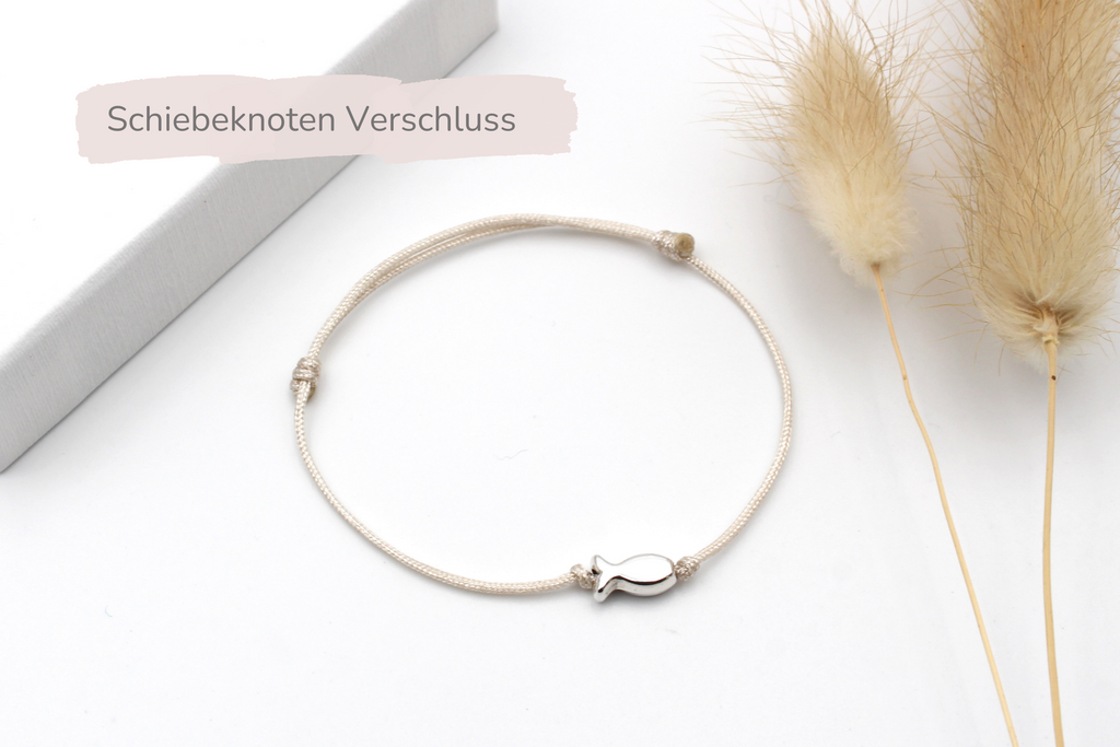 Armband Fisch mit Schiebeknoten Verschluss zum verstellen