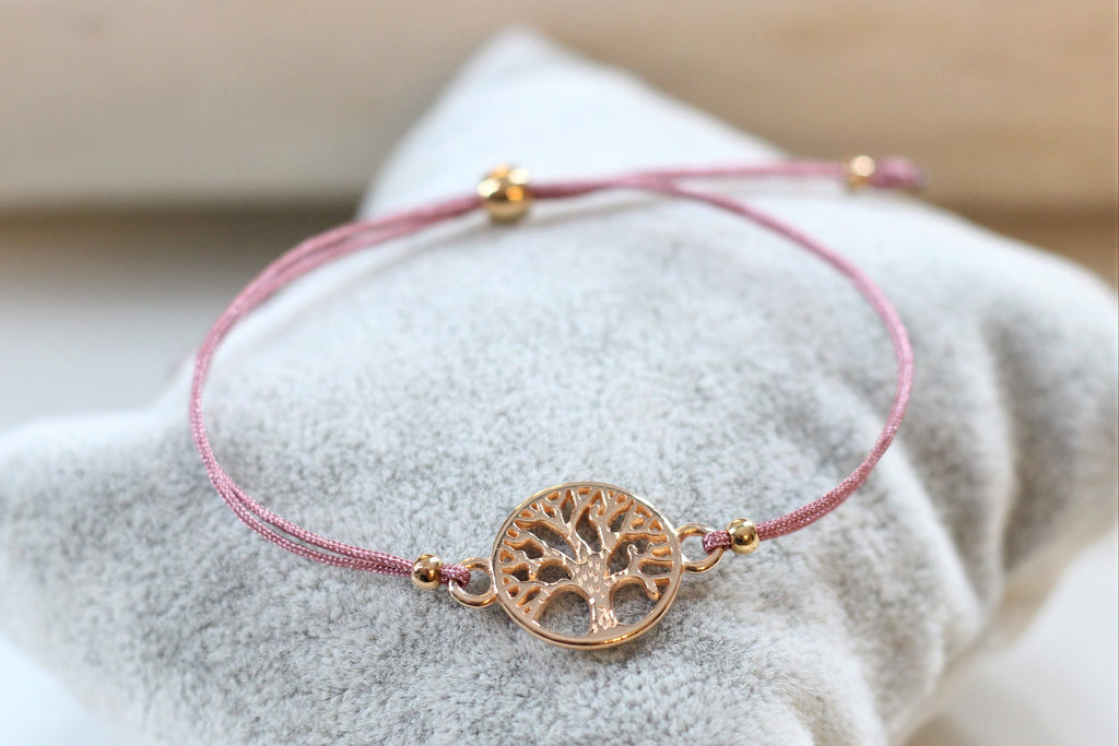 Armband Tree of life in rosgeold altrosa farbenem Makramee Band sowie einem edlem Kugelverschluss