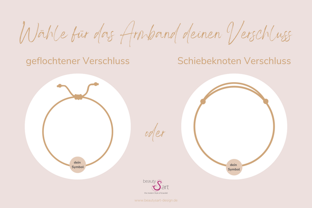 Grafik zur Verschluss Auswahl, geflochtener Makramee Verschluss oder Schiebeknoten