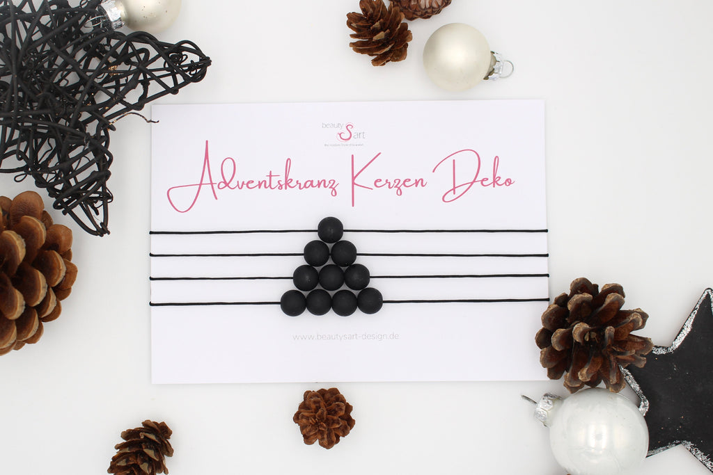 Adventskranz Kerzen Dekoration Makrameeband 4er Set mit schwarzen Perlen