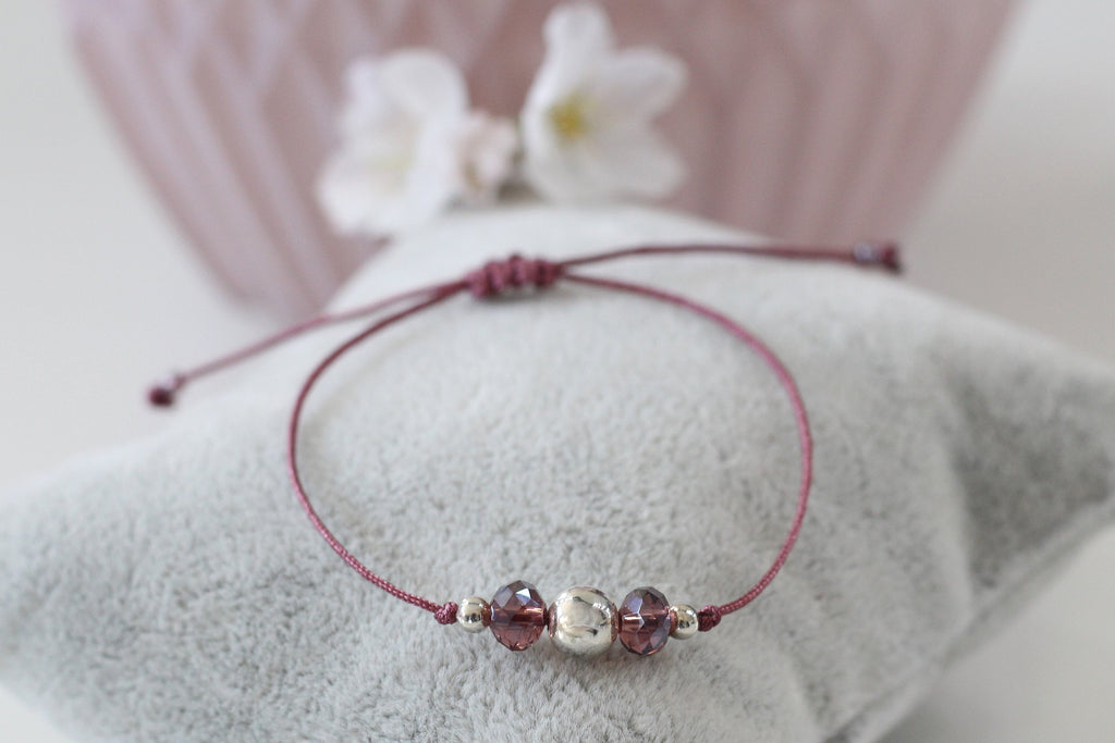 Armband Perle 925 Sterling Silber und geflochtenem Makrameeverschluss