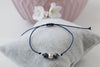blaues Kugelarmband aus Makramee und 925 Sterling Silber Perlen
