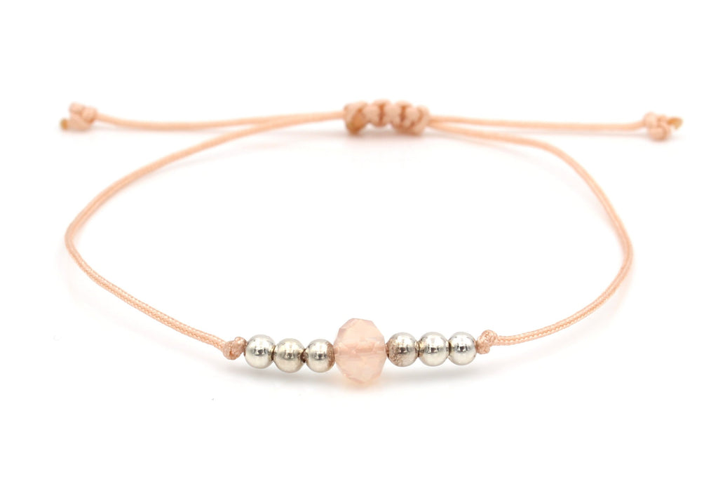 Makramee Armband in pfirsichfarben mit Perlen 925 Sterling Silber