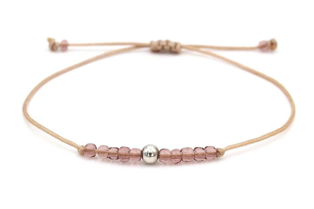 filigranes Makramee Armband in rosenholz mit Perle 925 Silber und verstellbarem Verschluss