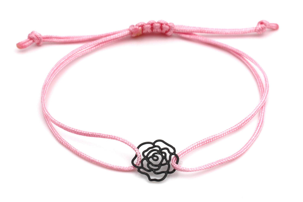 Makrameearmband kleine Rose in schwarz