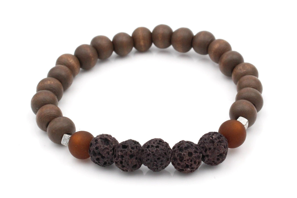 Perlenarmband Herren braun mit schwarzen Lavaperlen, elastisch udn dehnbar, perfekte Geschenkidee für den Mann
