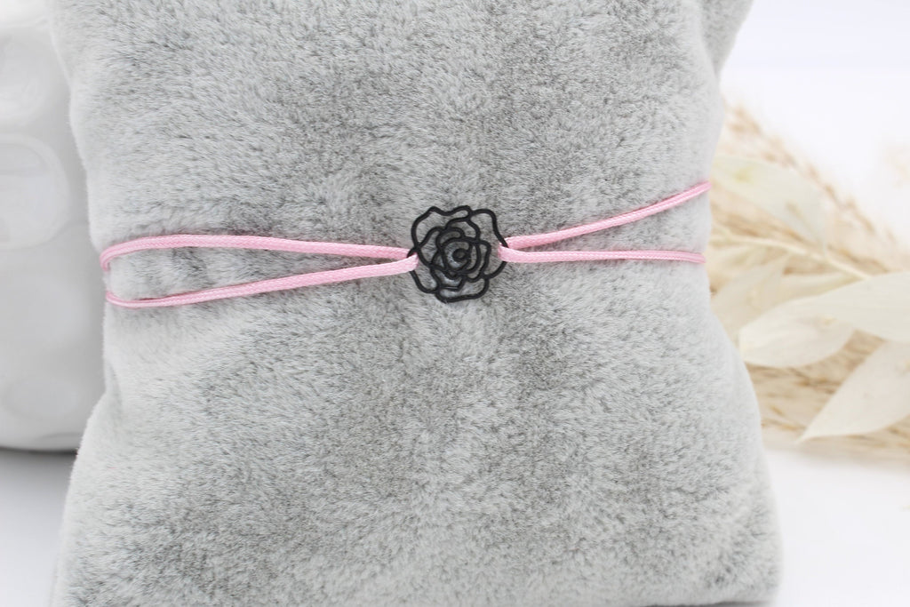 Makramee Armband kleine Rose in schwarz und rosa