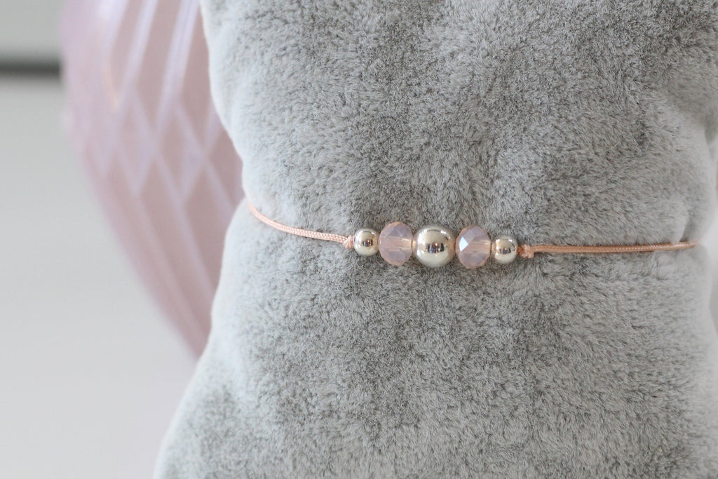 Makramee Armband 3 Perlen 925 Silber pfirsich