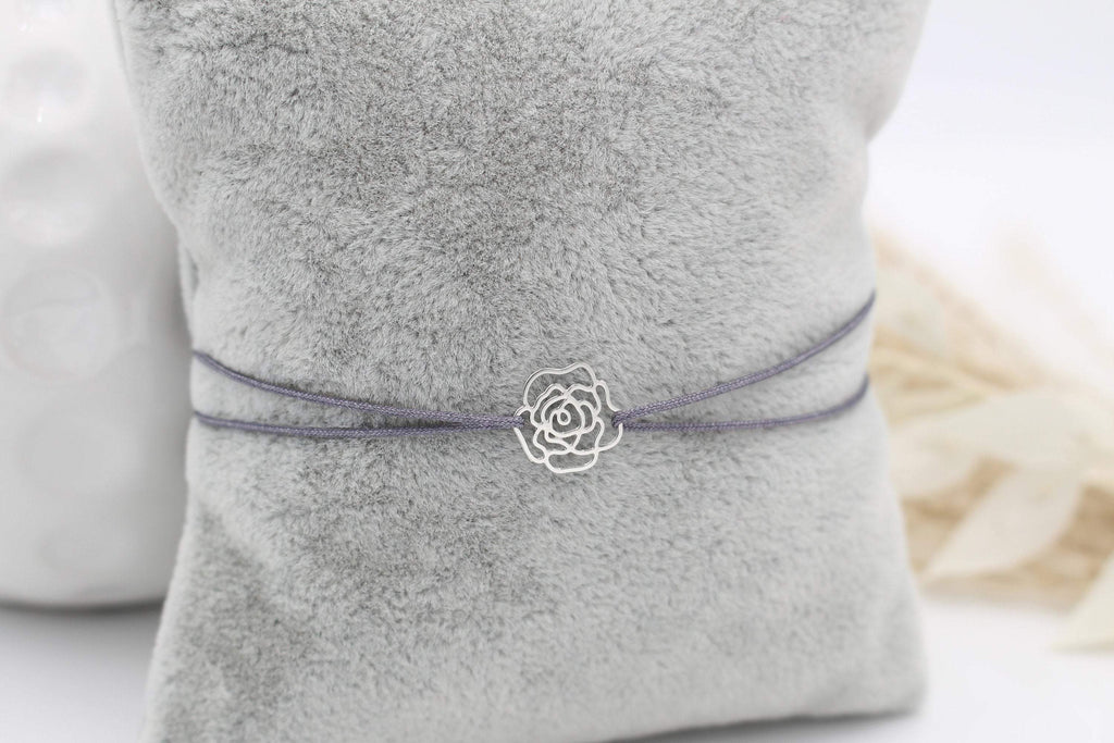 Armband kleine Rose Farbe silber und Größen Verstellbarem Makramee Verschluss