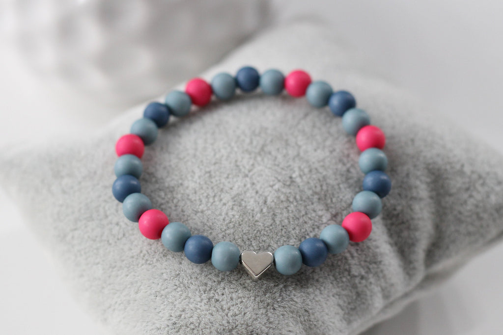 Armband mit bunten Perlen und Herz in silber für Mädchen