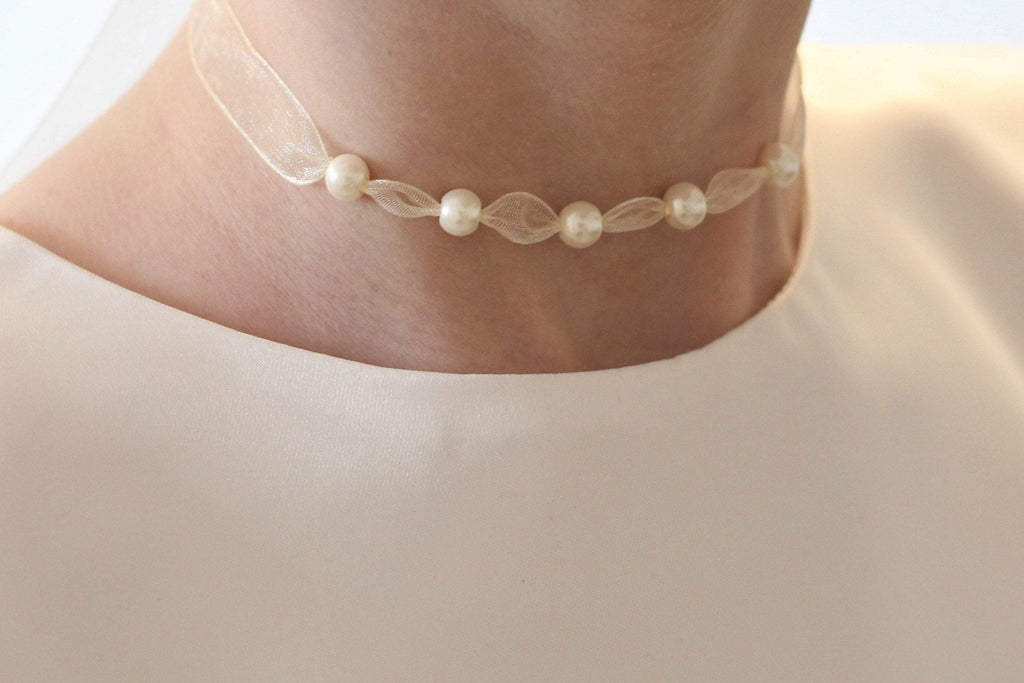 Kommunion Kette Mädchen Ivory Creme, Perlenkette