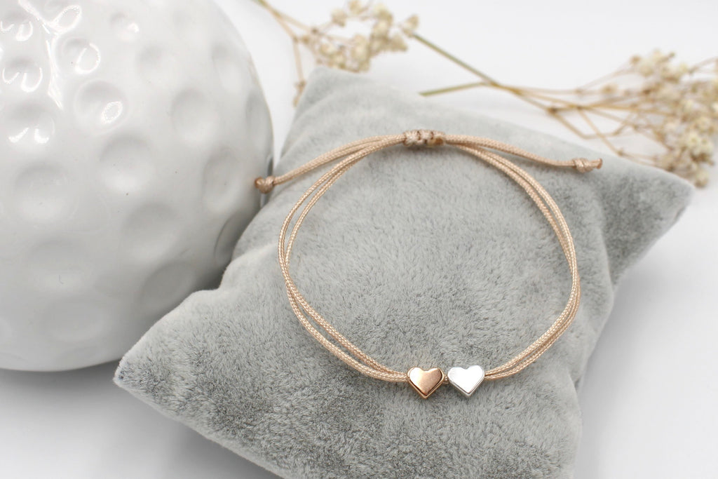 Freundschaftsarmband mit 2 Herzen bicolor in rosegold und silberfarben für deine Freundin