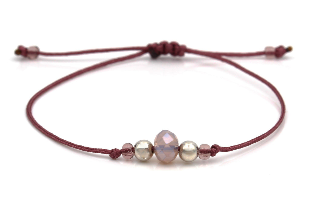filigranes Makramee Armband mit 2 Perlen 925 Silber rose in zarten beeren Tönen