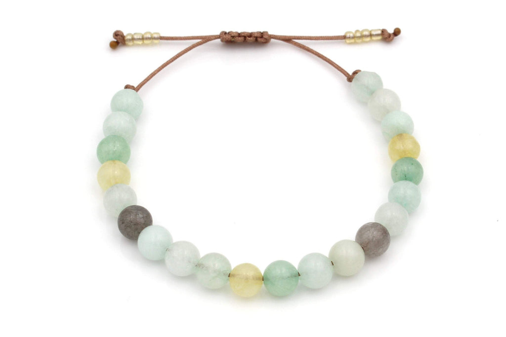Perlenarmband Natursteinperle türkis kupfer mit geflochtenem Makramee Verschluss in kupfer beige