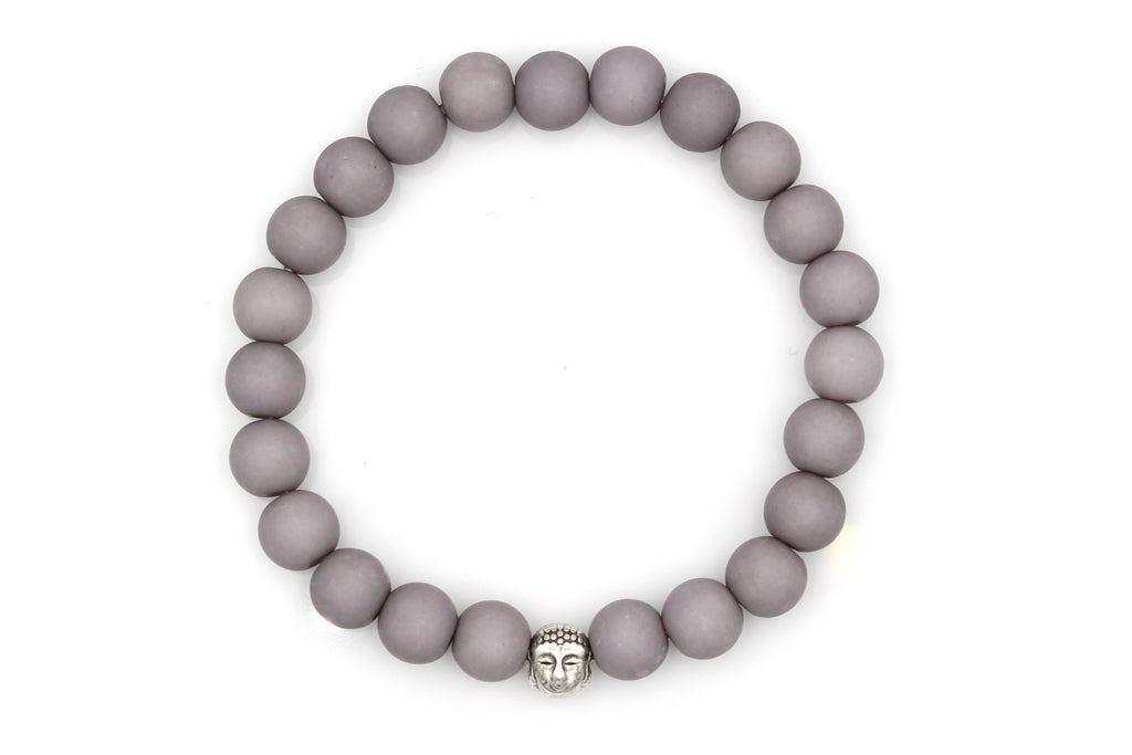 Herren Perlen Armband Buddha silberfarben