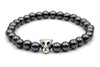 Perlenarmband Leopard für Herren in anthrazit grau mit Leoparden Kopf silber farben aus Hämatite Perlen