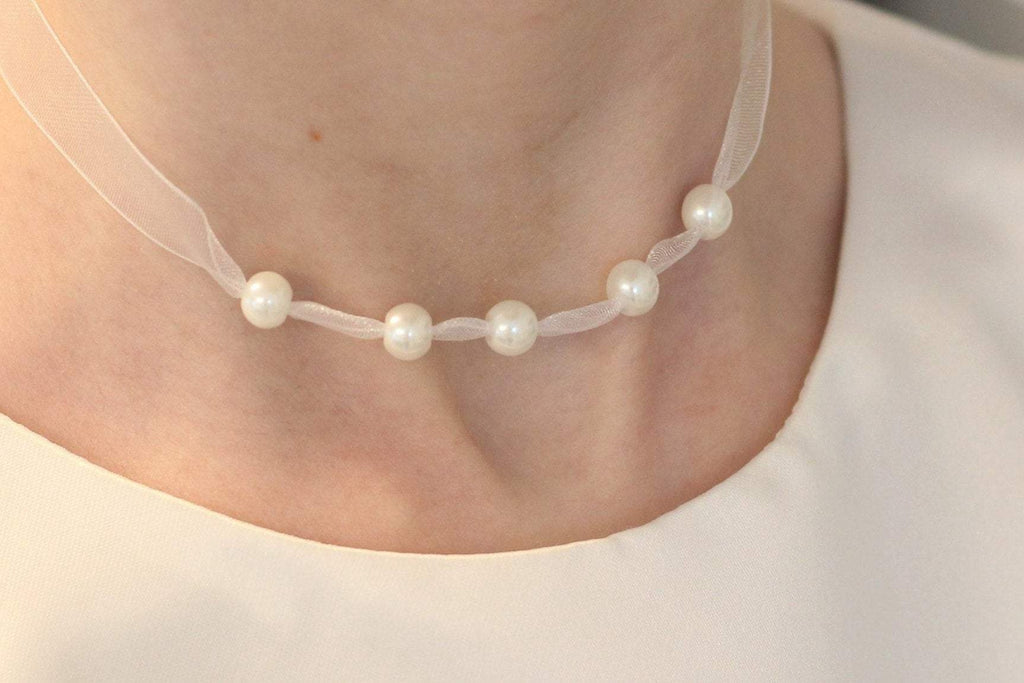 Kommunion Kette Mädchen weiß, Perlenkette