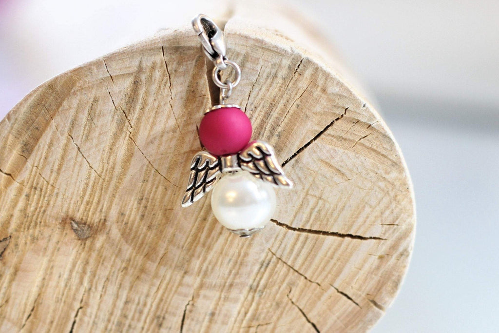Schutzengel Anhänger, Engel aus Perlen pink weiß für Firmung und Hochzeit